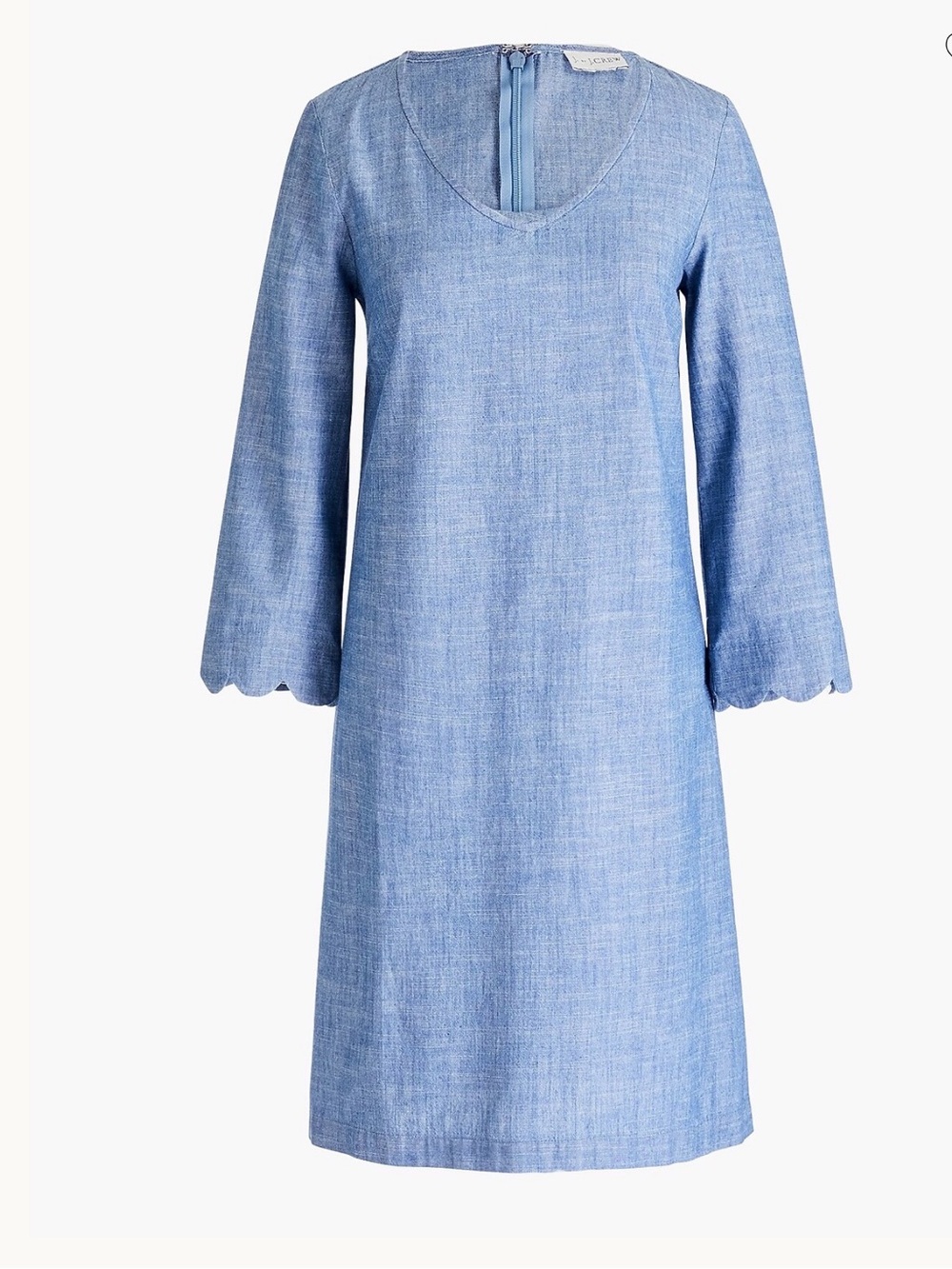 J crew chambray dress with scalloped sleeve